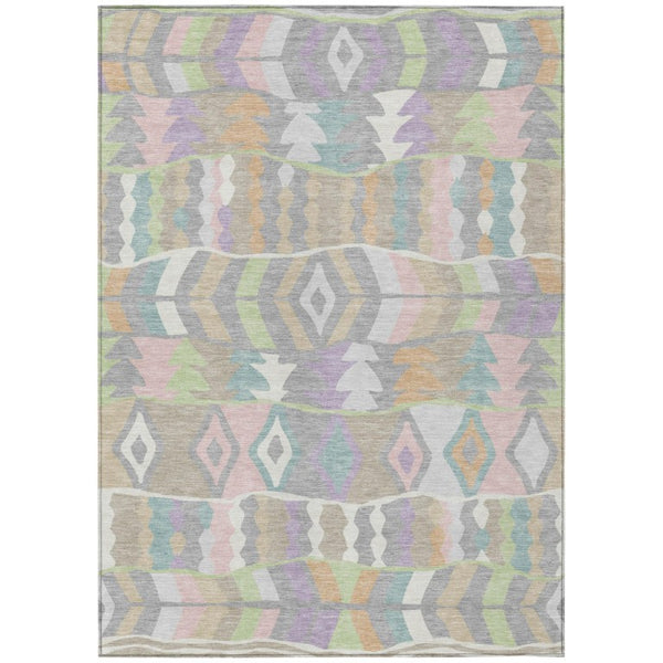 HomeRoots 9 X 12 Pewter Gray Geometric Polyester Rug Washable for Patio Porch or Living Room 743700