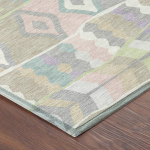 9 X 12 Pewter Gray Geometric Polyester Rug Washable for Patio Porch or Living Room