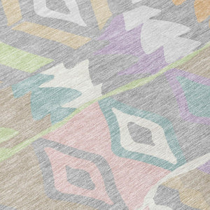 9 X 12 Pewter Gray Geometric Polyester Rug Washable for Patio Porch or Living Room