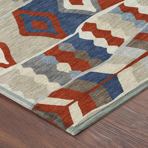 8 Foot Round Geometric Polyester Rug Stain Resistant for Patio Porch or Family Room