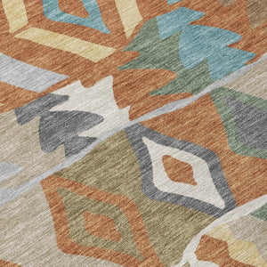 5 X 8 Rust Orange Geometric Polyester Washable Rug for Patios and Living Rooms