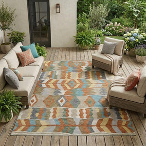 8 X 10 Rust Orange Geometric Polyester Area Rug Washable Stain Resistant Patio