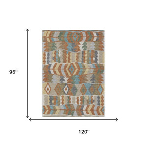 8 X 10 Rust Orange Geometric Polyester Area Rug Washable Stain Resistant Patio