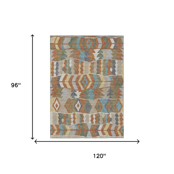 8 X 10 Rust Orange Geometric Polyester Area Rug Washable Stain Resistant Patio
