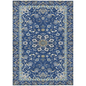 HomeRoots 5x8 Blue Silver Oriental Polyester Area Rug Washable for Indoor Outdoor Use 743715