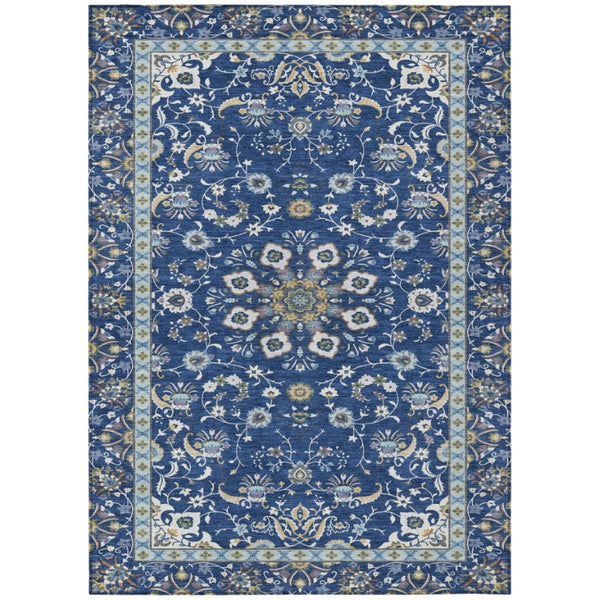 HomeRoots 5x8 Blue Silver Oriental Polyester Area Rug Washable for Indoor Outdoor Use 743715