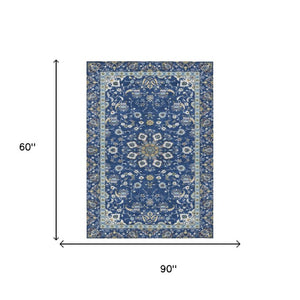 5x8 Blue Silver Oriental Polyester Area Rug Washable for Indoor Outdoor Use