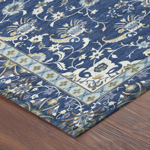 9 X 12 Blue Silver Oriental Polyester Area Rug Washable for Indoor Outdoor Use