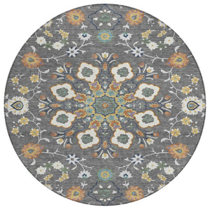 HomeRoots 8 Foot Round Oriental Polyester Area Rug Washable Stain Resistant for Patio or Home 743722