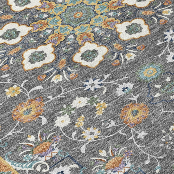 8 Foot Round Oriental Polyester Area Rug Washable Stain Resistant for Patio or Home