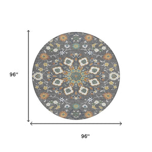 8 Foot Round Oriental Polyester Area Rug Washable Stain Resistant for Patio or Home