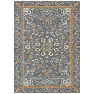 HomeRoots 10 X 14 Oriental Polyester Area Rug Washable Indoor Outdoor Gray Graphite 743725