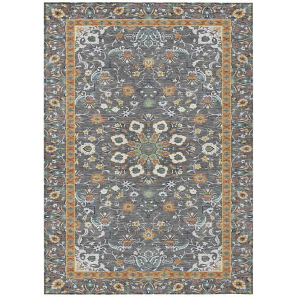 HomeRoots 10 X 14 Oriental Polyester Area Rug Washable Indoor Outdoor Gray Graphite 743725