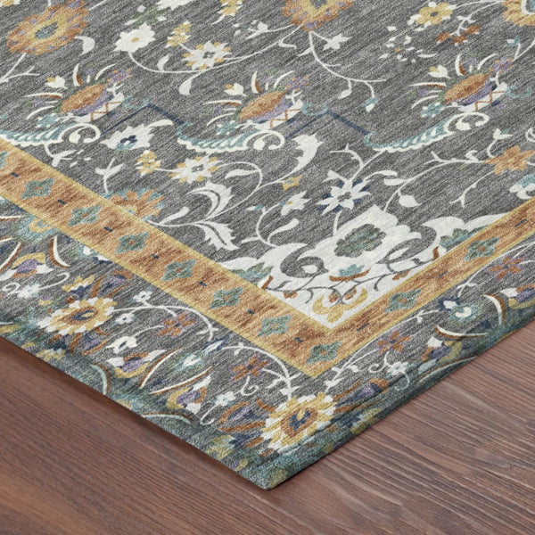 10 X 14 Oriental Polyester Area Rug Washable Indoor Outdoor Gray Graphite
