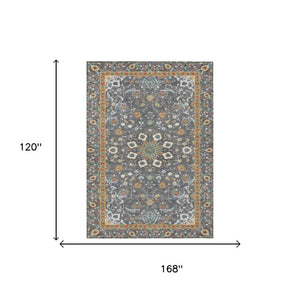 10 X 14 Oriental Polyester Area Rug Washable Indoor Outdoor Gray Graphite