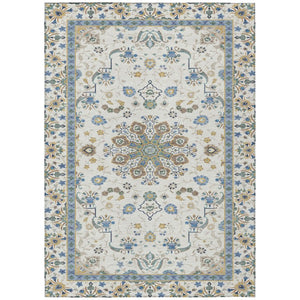 HomeRoots 10 X 14 Ivory Silver Oriental Polyester Washable Rug for Patio Porch or Living Room 743731