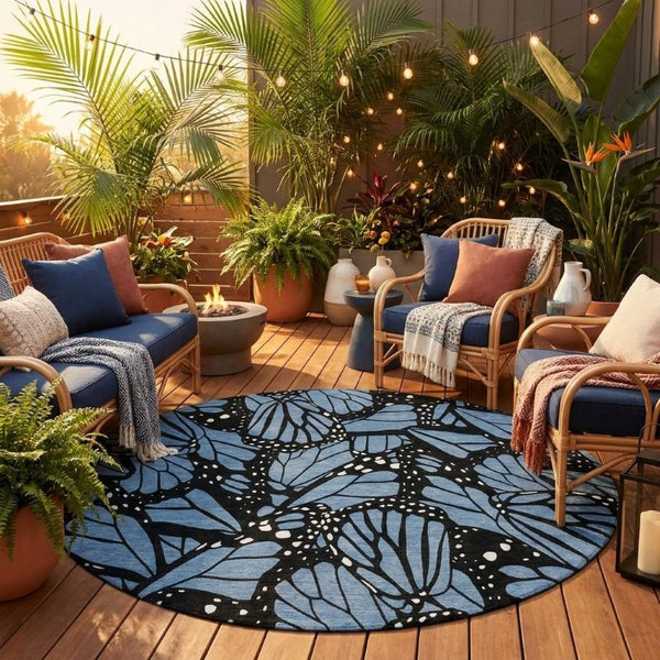 8 Ft Round Animal Print Polyester Area Rug Washable Pet Friendly Indoor Outdoor Use
