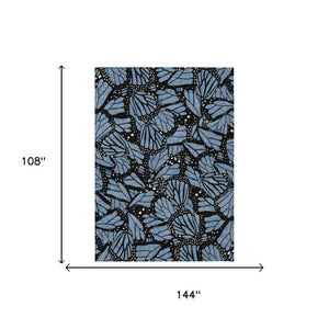 9 X 12 Blue Animal Print Polyester Area Rug Washable for Indoor Outdoor Use
