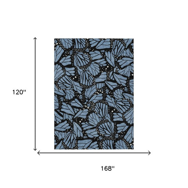 10 Ft X 14 Ft Blue Animal Print Washable Polyester Rug for Patio or Living Room
