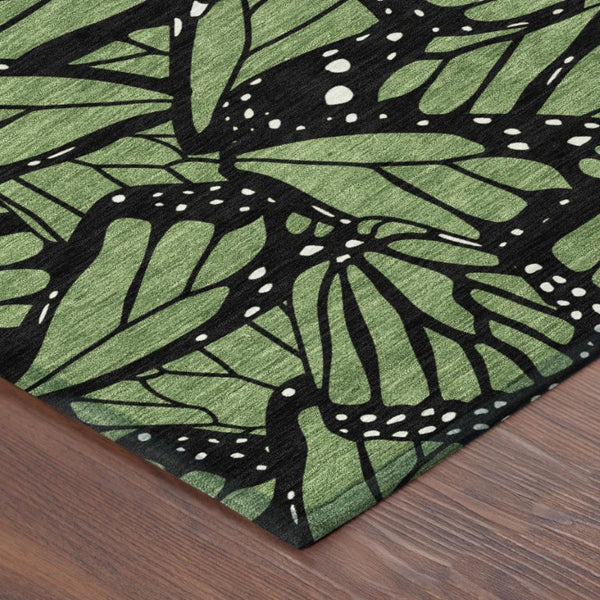 5x8 Green Black Animal Print Polyester Area Rug Washable for Indoor Outdoor Use