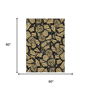 5x8 Gold Black Animal Print Polyester Area Rug Washable for Patio Porch Living Room