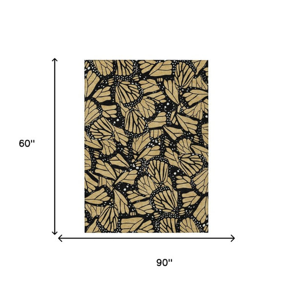 5x8 Gold Black Animal Print Polyester Area Rug Washable for Patio Porch Living Room
