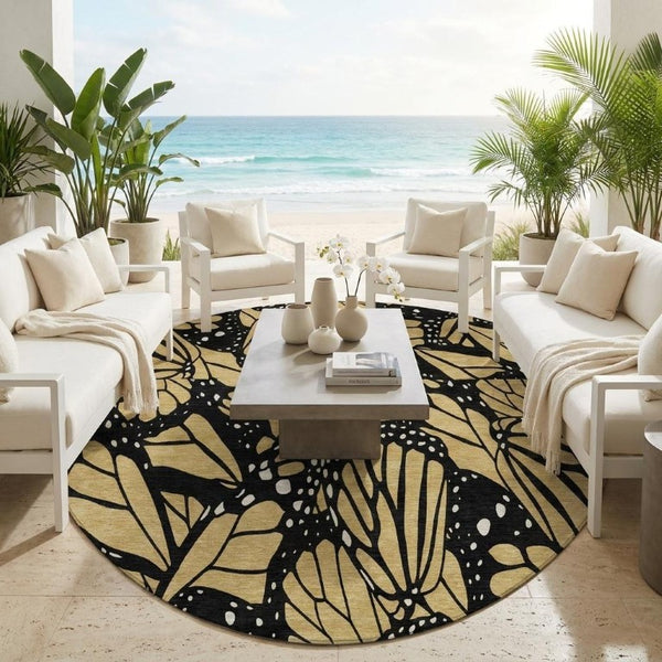 8 Foot Round Animal Print Polyester Area Rug Washable for Patio or Family Room