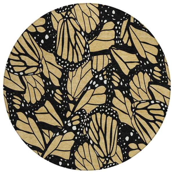 HomeRoots 8 Foot Round Animal Print Polyester Area Rug Washable for Patio or Family Room 743752