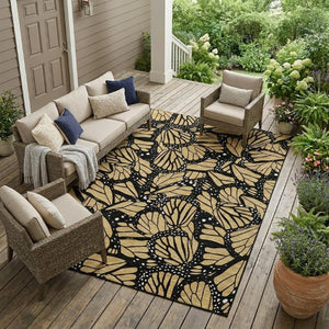 8 X 10 Gold Black Animal Print Polyester Area Rug Stain Resistant Indoor Outdoor