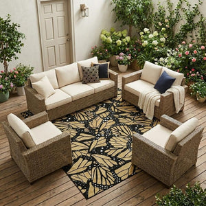 9x12 Gold Black Animal Print Polyester Area Rug Washable for Indoor Outdoor Use