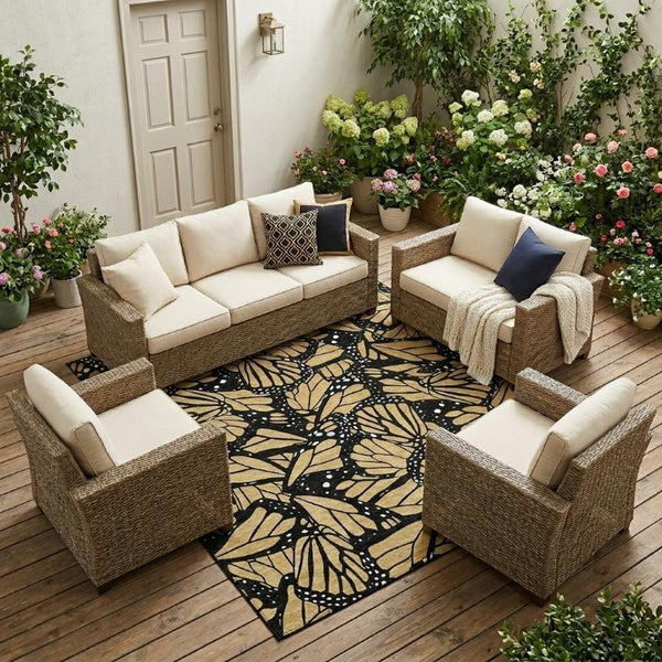 9x12 Gold Black Animal Print Polyester Area Rug Washable for Indoor Outdoor Use