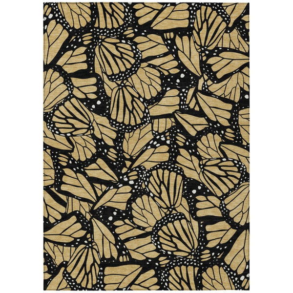 HomeRoots 9x12 Gold Black Animal Print Polyester Area Rug Washable for Indoor Outdoor Use 743754