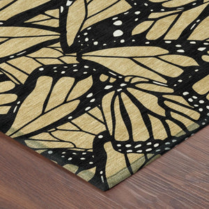 9x12 Gold Black Animal Print Polyester Area Rug Washable for Indoor Outdoor Use