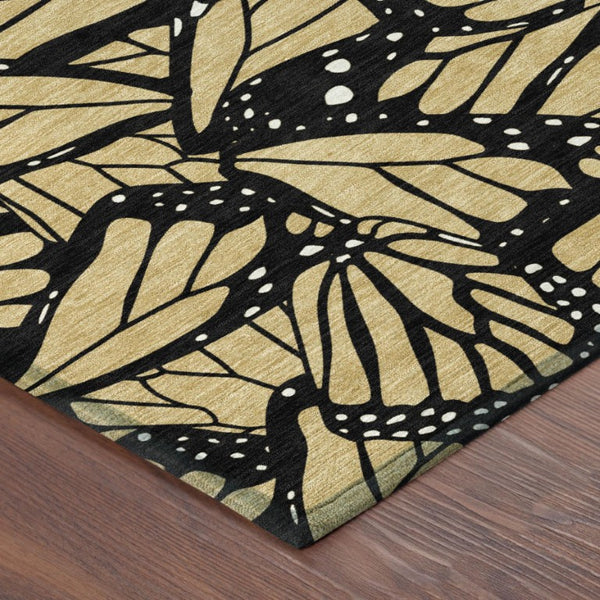9x12 Gold Black Animal Print Polyester Area Rug Washable for Indoor Outdoor Use