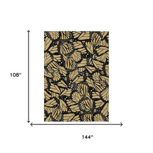9x12 Gold Black Animal Print Polyester Area Rug Washable for Indoor Outdoor Use