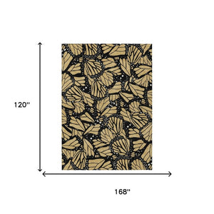 10 X 14 Gold Black Animal Print Polyester Area Rug Washable Stain Resistant