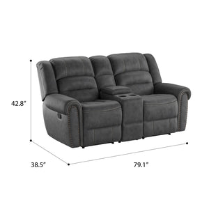 English Elm Wallace & Bay - Gray Reclining Console Loveseat in Slate Gray Fabric — Traditional Style, Easy-Care, Plush Seating for Living Rooms (79" Wide) B361P384421