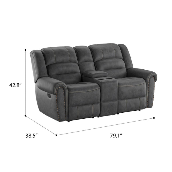 English Elm Wallace & Bay - Gray Reclining Console Loveseat in Slate Gray Fabric — Traditional Style, Easy-Care, Plush Seating for Living Rooms (79" Wide) B361P384421