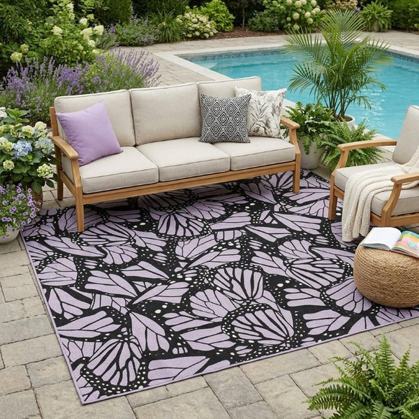 5x8 Lavender Purple Animal Print Polyester Area Rug Stain Resistant Indoor Outdoor