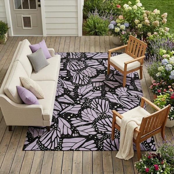 10 X 14 Lavender Purple Animal Print Polyester Washable Rug for Patio or Living Room