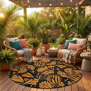 8 Foot Round Animal Print Polyester Area Rug Washable for Patio or High Traffic Rooms