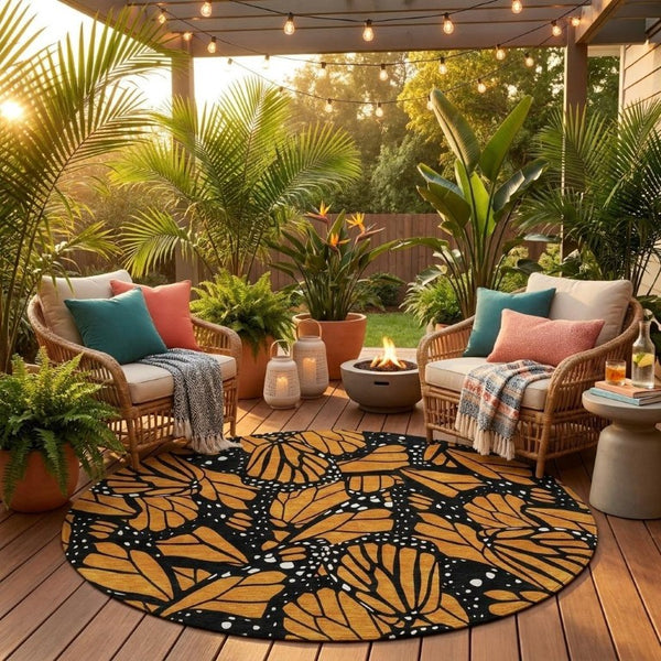 8 Foot Round Animal Print Polyester Area Rug Washable for Patio or High Traffic Rooms