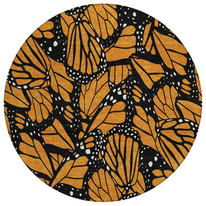 HomeRoots 8 Foot Round Animal Print Polyester Area Rug Washable for Patio or High Traffic Rooms 743770