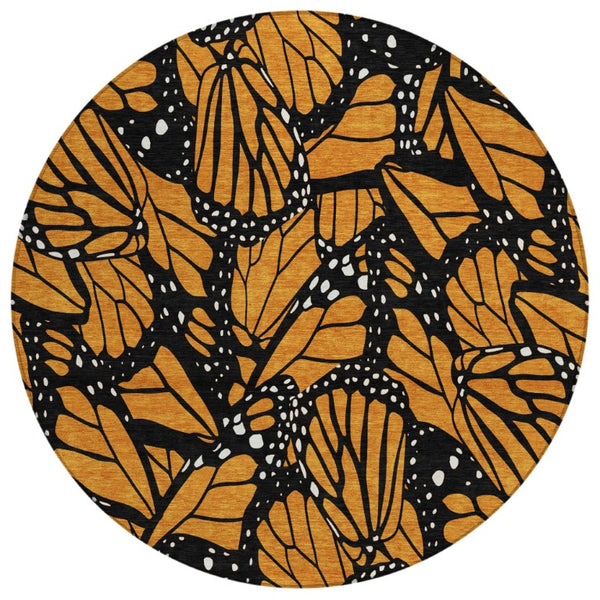 HomeRoots 8 Foot Round Animal Print Polyester Area Rug Washable for Patio or High Traffic Rooms 743770