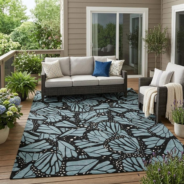 5x8 Teal Animal Print Polyester Area Rug Washable Stain Resistant Indoor Outdoor