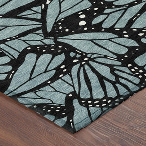 5x8 Teal Animal Print Polyester Area Rug Washable Stain Resistant Indoor Outdoor