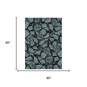 5x8 Teal Animal Print Polyester Area Rug Washable Stain Resistant Indoor Outdoor