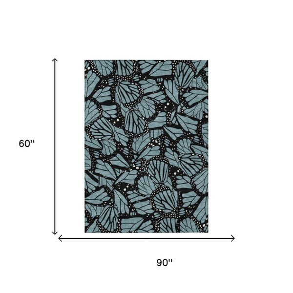 5x8 Teal Animal Print Polyester Area Rug Washable Stain Resistant Indoor Outdoor