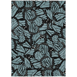 HomeRoots 8x10 Teal Black Animal Print Polyester Area Rug Stain Resistant for Patio or Living Room 743783