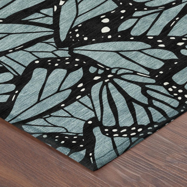 8x10 Teal Black Animal Print Polyester Area Rug Stain Resistant for Patio or Living Room